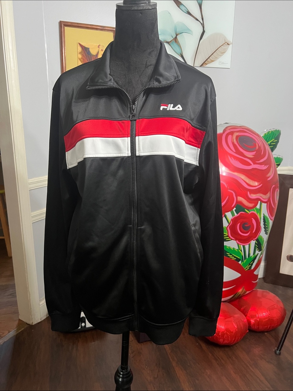 Fila Black Track Jacket with Red and White Stripes